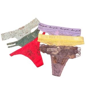 NWT 6pc VS Pink & Hollister thong lace panties - size M